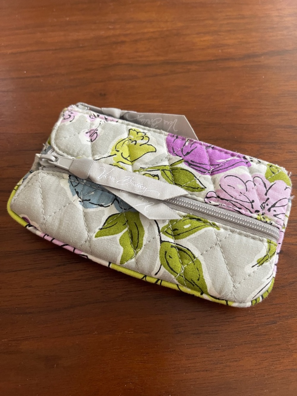 Vera Bradley Quilted Floral coin/key wallet Green, Purple & Cream